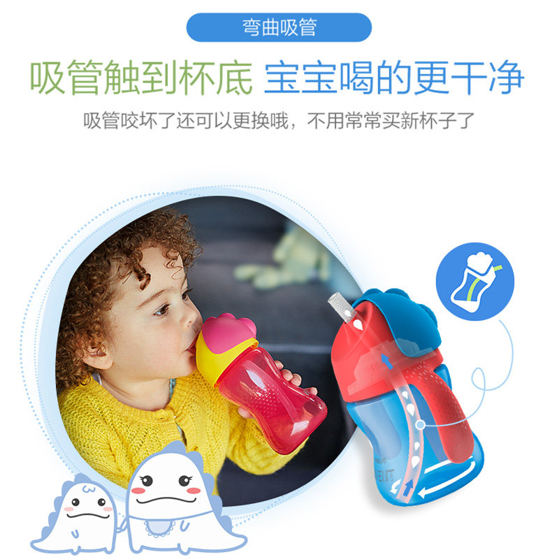 飞利浦新安怡宝宝吸管杯 恐龙杯儿童水杯学饮杯水壶带柄200ml300m,淘宝优惠券,粉丝福利购,淘宝优惠卷