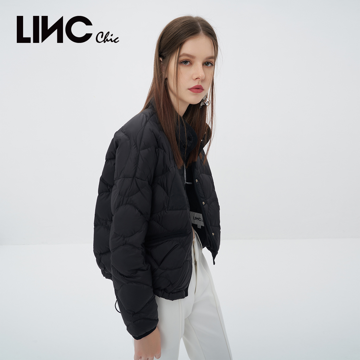 LINC金羽杰简约立领轻薄短款羽绒服外套
