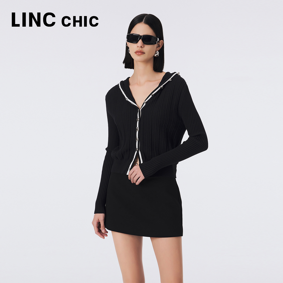 LINCCHIC金羽杰针织衫毛衣开衫羊毛针织开衫外套女S233CR398Y