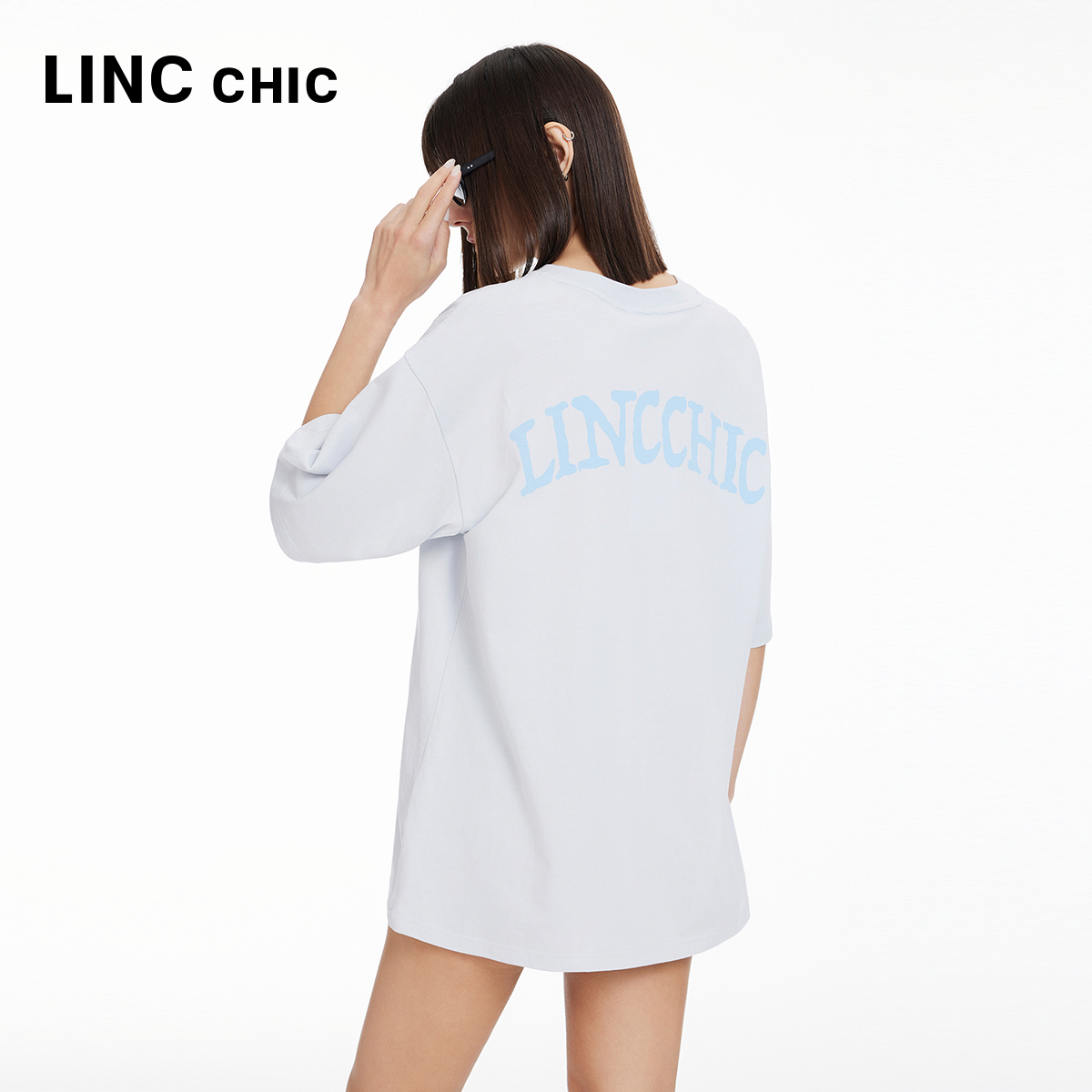 LINCCHIC金羽杰2024年夏季新品圆领廓形印花大T恤女S242TS258Y - 图2