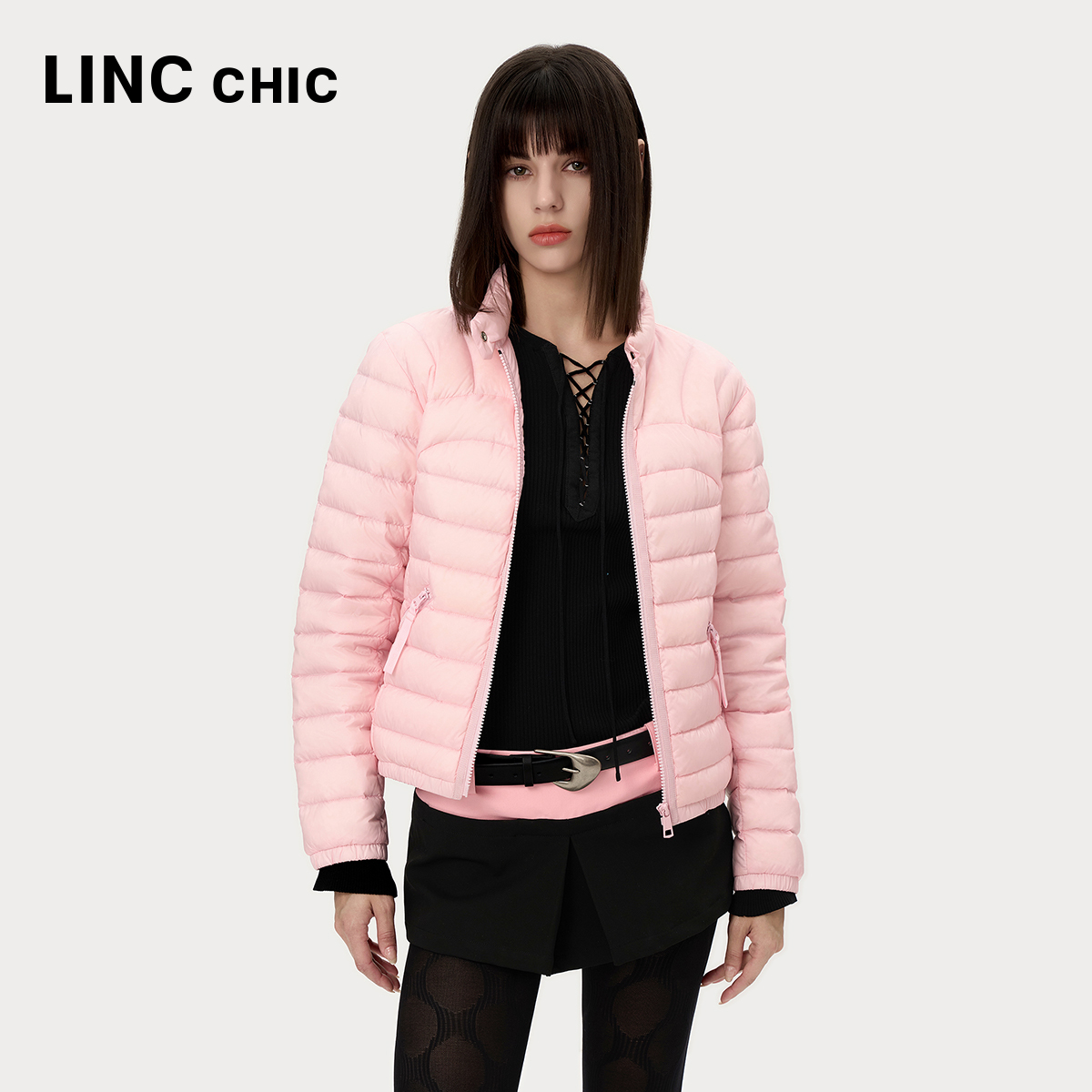 LINCCHIC金羽杰羽绒服女款新款短款轻薄羽绒服女外套排骨衫1155
