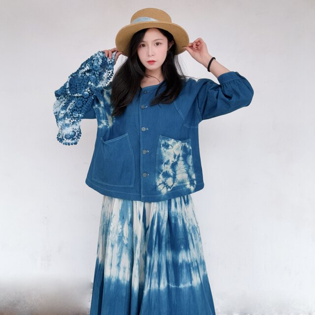 Yiche tie-dye ອອກແບບຕົ້ນສະບັບ handmade jacket ຝ້າຍ