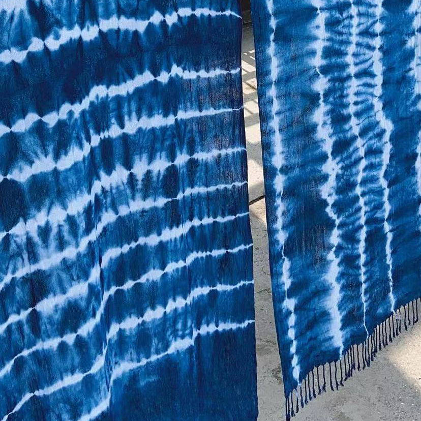 一澈原创设计手工植物蓝染扎染棉麻文艺小清新防晒防过敏披肩围巾,淘宝优惠券,粉丝福利购,淘宝优惠卷
