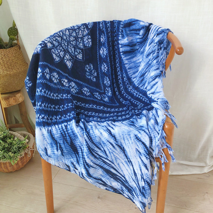 一澈扎染图案蓝染蜡染民族风棉混围巾森女文艺小清新旅行披肩围巾,淘宝优惠券,粉丝福利购,淘宝优惠卷