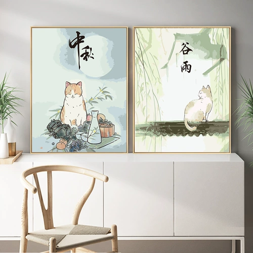 Исключительно кошка DIY Digital Painting Relief, душная, красочная живопись народного стиля древний стиль декоративная живопись китайская гостиная
