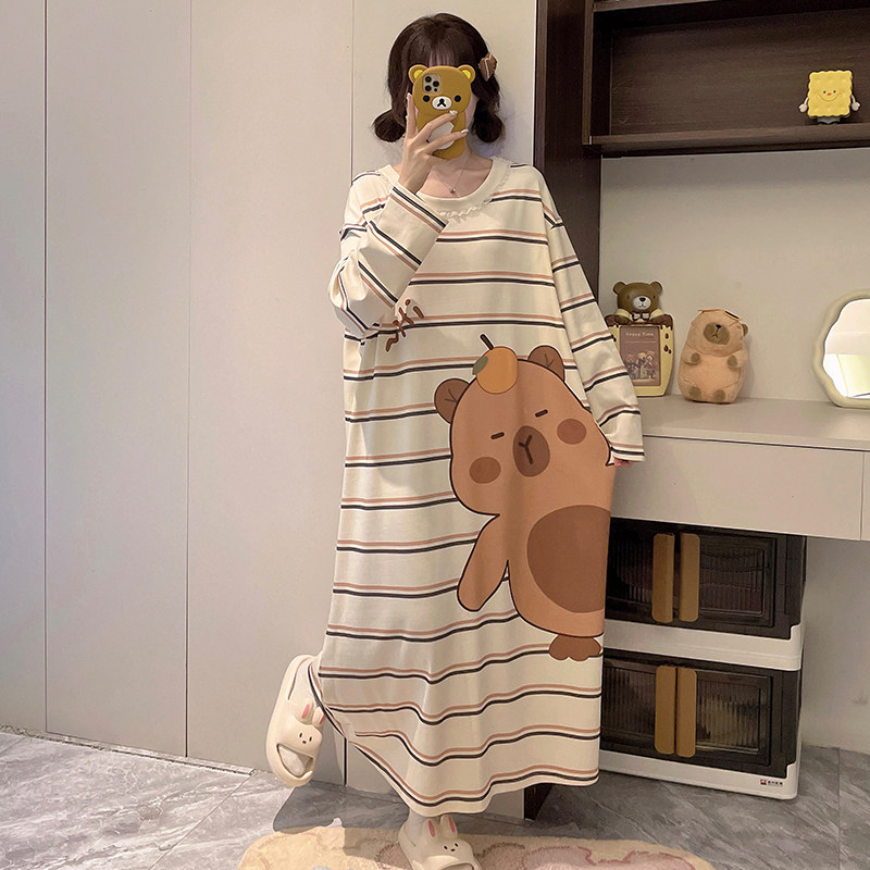 2026少女睡衣春秋纯棉长袖睡裙大童学生韩版宽松可爱家居服长裙子,淘宝优惠券,粉丝福利购,淘宝优惠卷