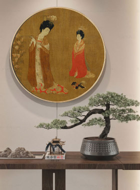 米亦堂/簪花仕女/新中式圆形挂画