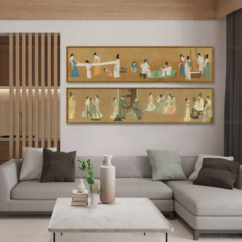 米亦堂x簪花仕女图 新中式唐代横幅仿古国画客厅餐厅卧室床头挂画 - 图1