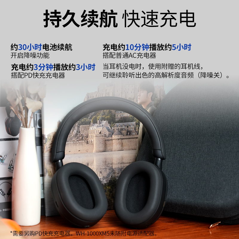 Sony/索尼WH-1000XM5头戴式无线蓝牙主动降噪耳机 国行现货顺丰