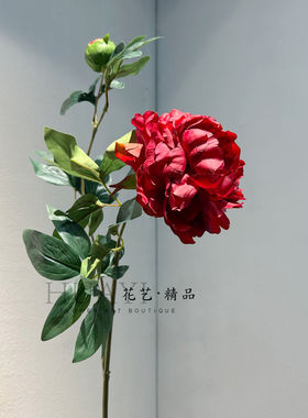 喜庆红色年宵花中式大牡丹花国花仿真花花艺造景装饰家居美陈