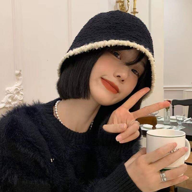 帽子女冬季2025新款黑色针织毛绒水桶帽日系秋冬百搭显脸小渔夫帽,淘宝优惠券,粉丝福利购,淘宝优惠卷