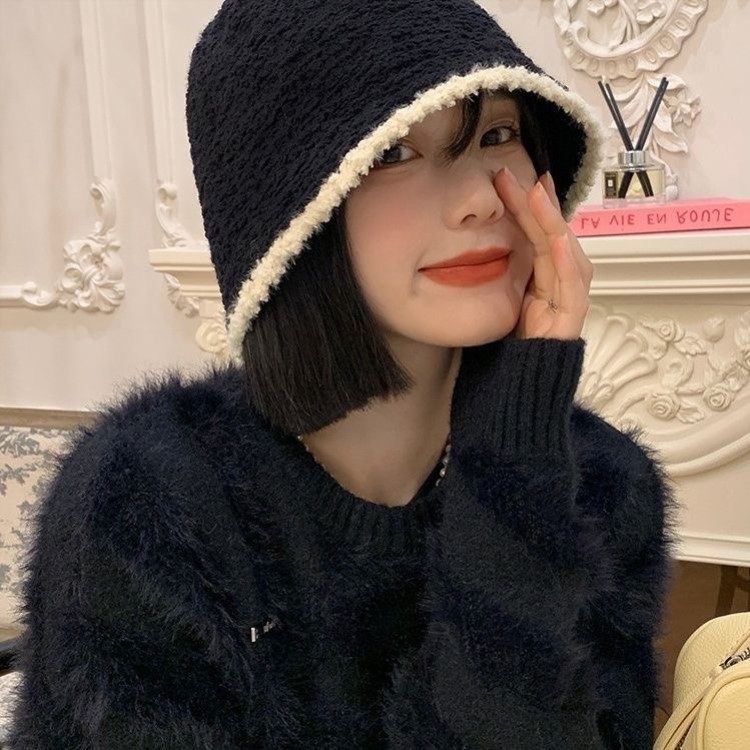 帽子女冬季2025新款黑色针织毛绒水桶帽日系秋冬百搭显脸小渔夫帽,淘宝优惠券,粉丝福利购,淘宝优惠卷