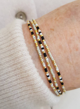 波西米亚风彩色手工米珠手链项链小众设计感极细抽拉编织