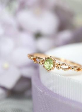 日系同款防橄榄石戒指女镂空微笑锆石可调节戒指镀金小众设计批发