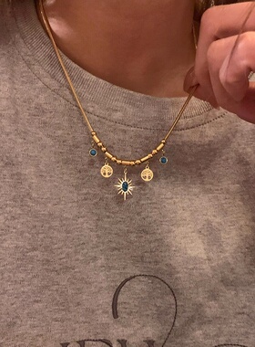 星芒生命复古vintage太阳花项链女小众设计感高级感锁骨链饰品