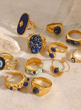 欧美不锈钢天然石戒指高级感小众指环钛钢手饰品跨境rings