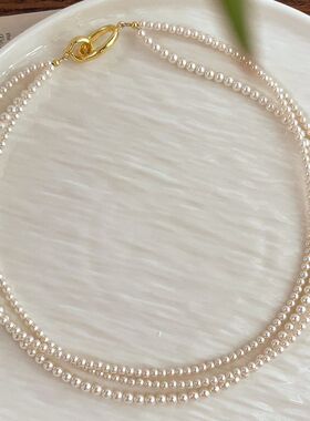 设计感国风复古高品质人造水晶珍珠多层baby珠锁骨链项链