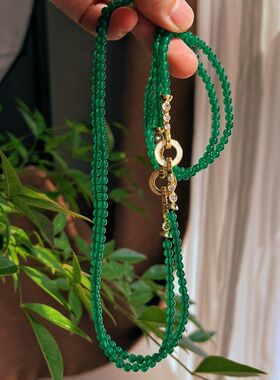 项链冰透锁骨链颈链天然玉髓绿玛瑙满绿新中式