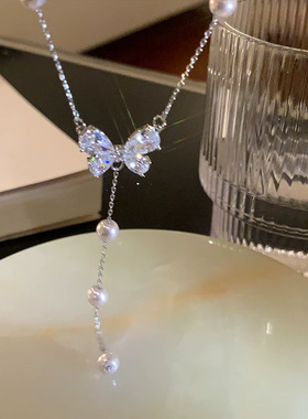 gaoxiang闪锆满天星蝴蝶珍珠项链女轻奢小众感毛衣链颈链配饰爆款