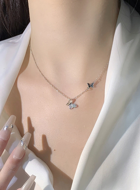 蝴蝶锆石项链女轻奢小众设计感闪钻锁骨链女生配饰送闺蜜生日礼物