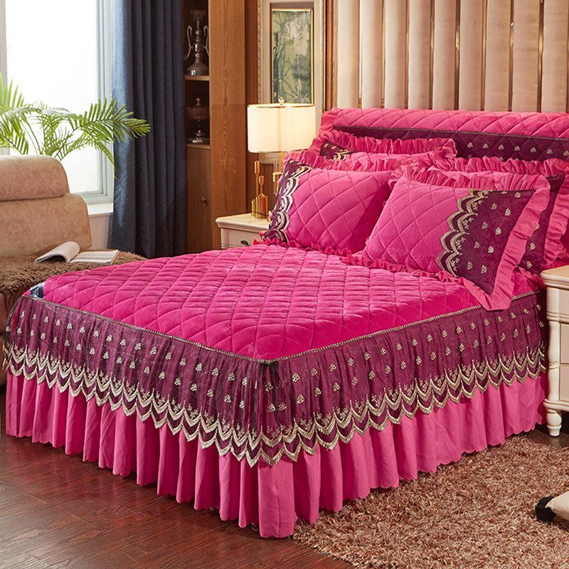 冬保暖加厚法莱绒蕾丝床裙单件夹棉床罩公主席梦思防滑床套床头罩,淘宝优惠券,粉丝福利购,淘宝优惠卷