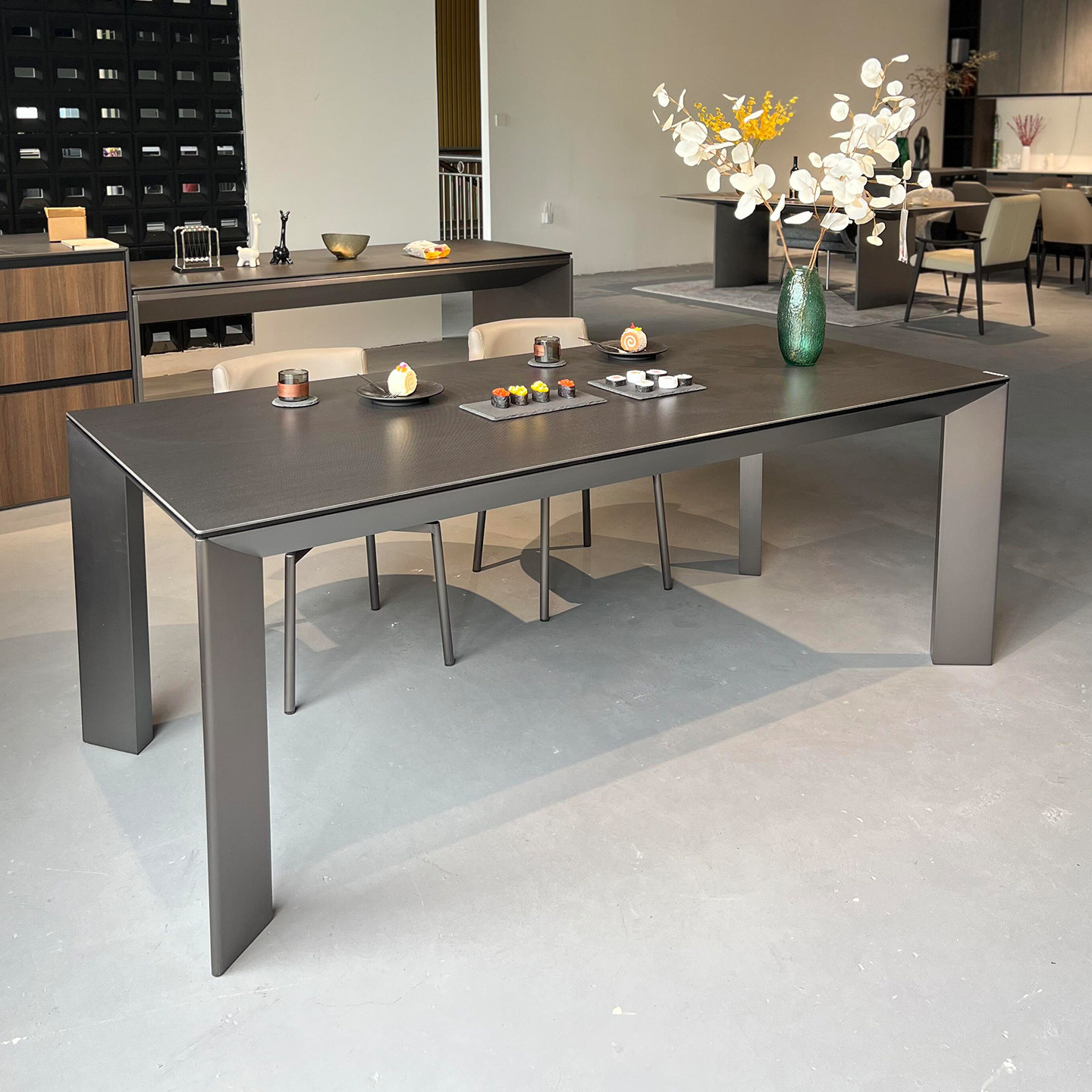 洞石岩板餐桌2025新款家用极简不锈钢饭桌简约高端定制长方形桌子,淘宝优惠券,粉丝福利购,淘宝优惠卷