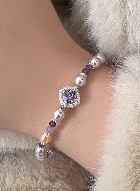 店主自留推荐原创设计天然紫水晶拼接珍珠手链气质高级百搭手串女