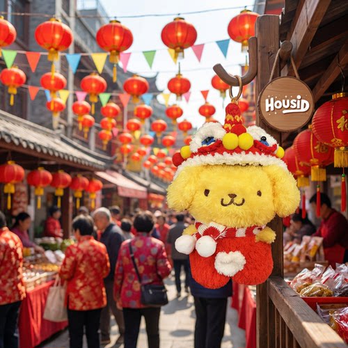 HOUSID日本布丁狗舞狮包挂件玩偶小狗钥匙扣闺蜜生日送人礼物正版 - 图2