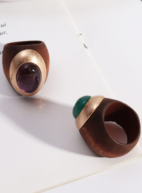 女木头复古个性戒指夸张