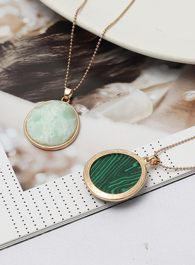 欧美风圆形刻面豆豆链潮款孔雀石