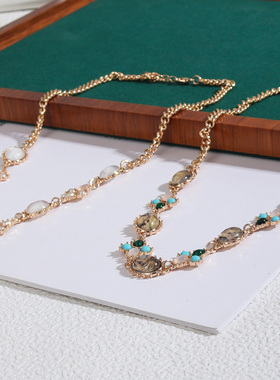 原创设计 欧美风饰品 贝壳椭圆宝石时尚夏季短款百搭颈链项链女