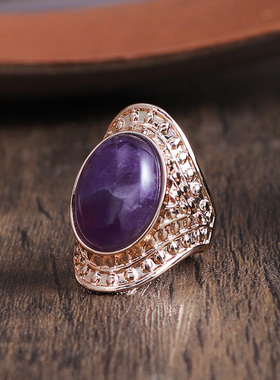 潮流设计开发 欧美饰品复古宫廷风夸张时尚个性椭圆天然石戒指 女