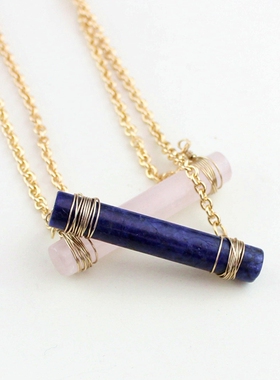 蓝纹石圆柱形铜丝手工缠绕项链