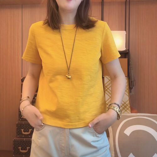渐变纹理简约纯色短袖T恤女2026夏季新款时尚百搭显瘦肌理感上衣 - 图1