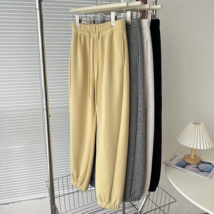 藏肉束脚卫裤女秋冬宽松加绒加厚学生运动裤抽绳长裤灰色休闲裤子,淘宝优惠券,粉丝福利购,淘宝优惠卷