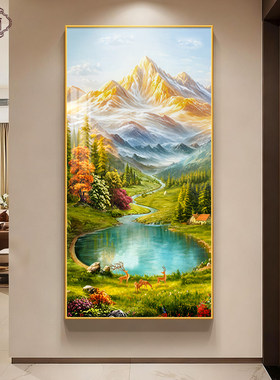 福禄玄关挂画金山装饰画入户正对门山水画聚财走廊风景画聚宝盆