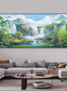 高山流水生财瀑布墙壁画招财镇宅画客厅办公室装饰风水画防水防潮