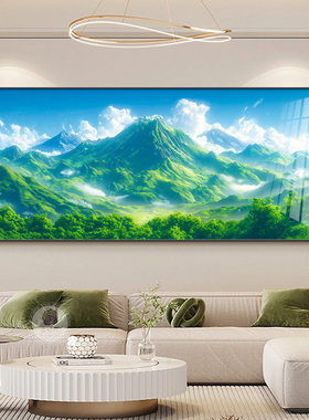背景墙无水现代客厅背有青山壁画简约沙发靠山图有山挂画图装饰画