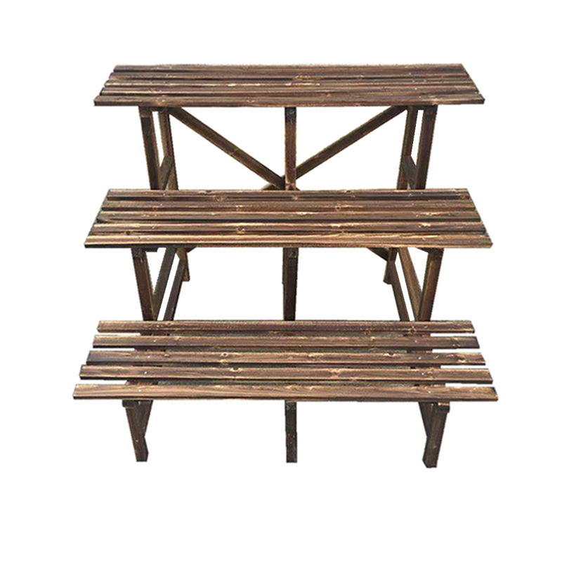 碳化防腐木花架阳台实木花架阶梯花架三层花盆架多层花架拐角花架 - 图3