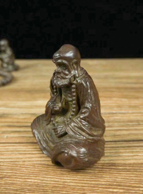 古玩纯铜制铜手把件日本回流老铜器禅意达摩祖师茶宠具小摆件镇纸