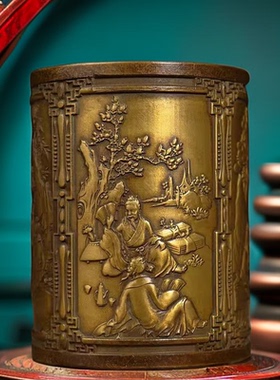 笔筒书房黄铜笔筒祝福仿古