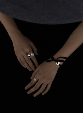 一川饰品钱币戒指张宥浩同款尾戒纯银开口上下国风男女财运指环