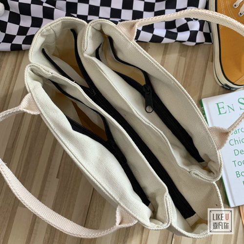 原创自制日式简约纯色便当饭盒包袋女包小包加厚日式帆布手提包 - 图0