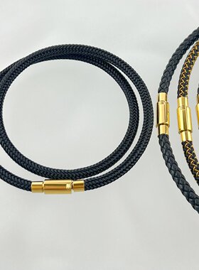 5MM皮绳钢丝双圈手绳挂绳粗款XL锁骨绳金色按式扣串珠颈绳项链绳