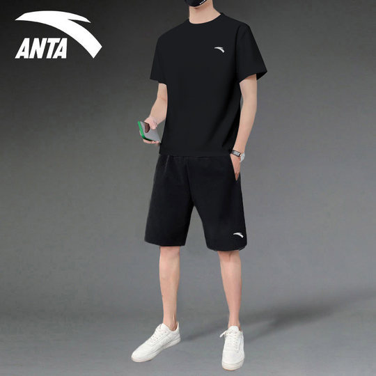 安踏运动服套装男士夏季短袖短裤两件套休闲跑步健身冰丝速干衣服