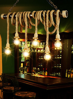 复古工业风loft水管麻绳餐厅咖啡店酒吧服装店网咖吧台装饰吊灯