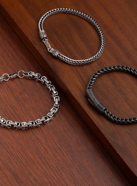 欧美跨境热销钛钢不褪色手链男复古嘻哈朋克风手镯潮酷个性手饰品