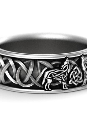 设计感交错花纹雕刻戒指小众高级感男士复古狼指环超酷图腾手饰品