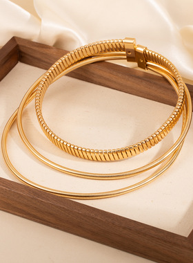 欧美小众朋克多层金属锁骨链女