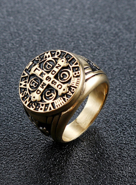 欧美跨境高级感霸气十字架戒指创意个性复古指环朋克嘻哈男士戒子